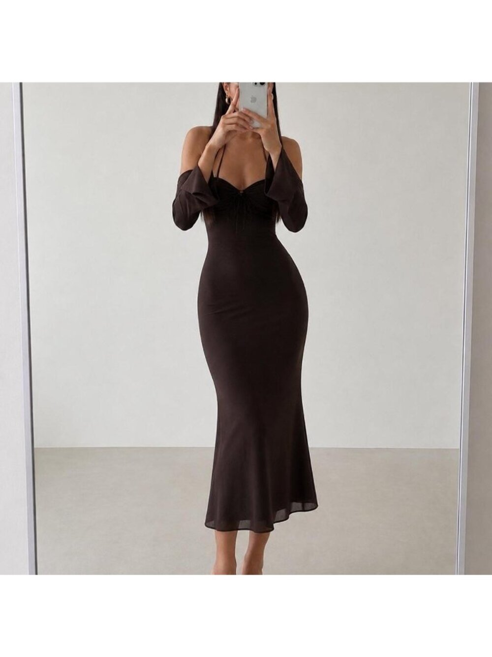 House of CB Naomi Espresso Georgette Midi Dress Size S